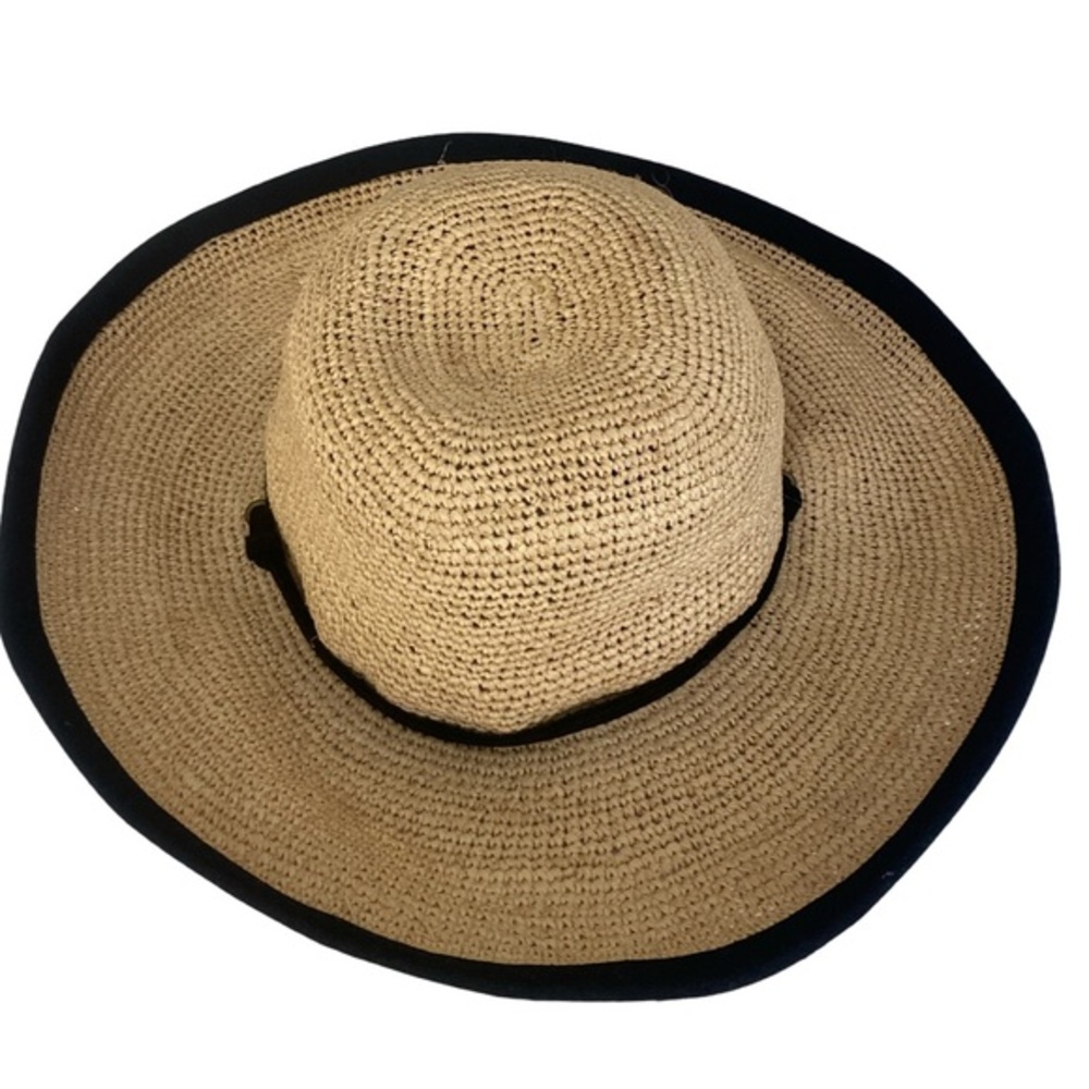 Scala Tan Sun Hat with Black Trim Tie - OSFM tan straw black trim